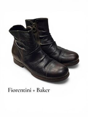 Fiorentini + Baker Dark Brown Italian Leather Ruched Ankle Boots Size [EU 36]